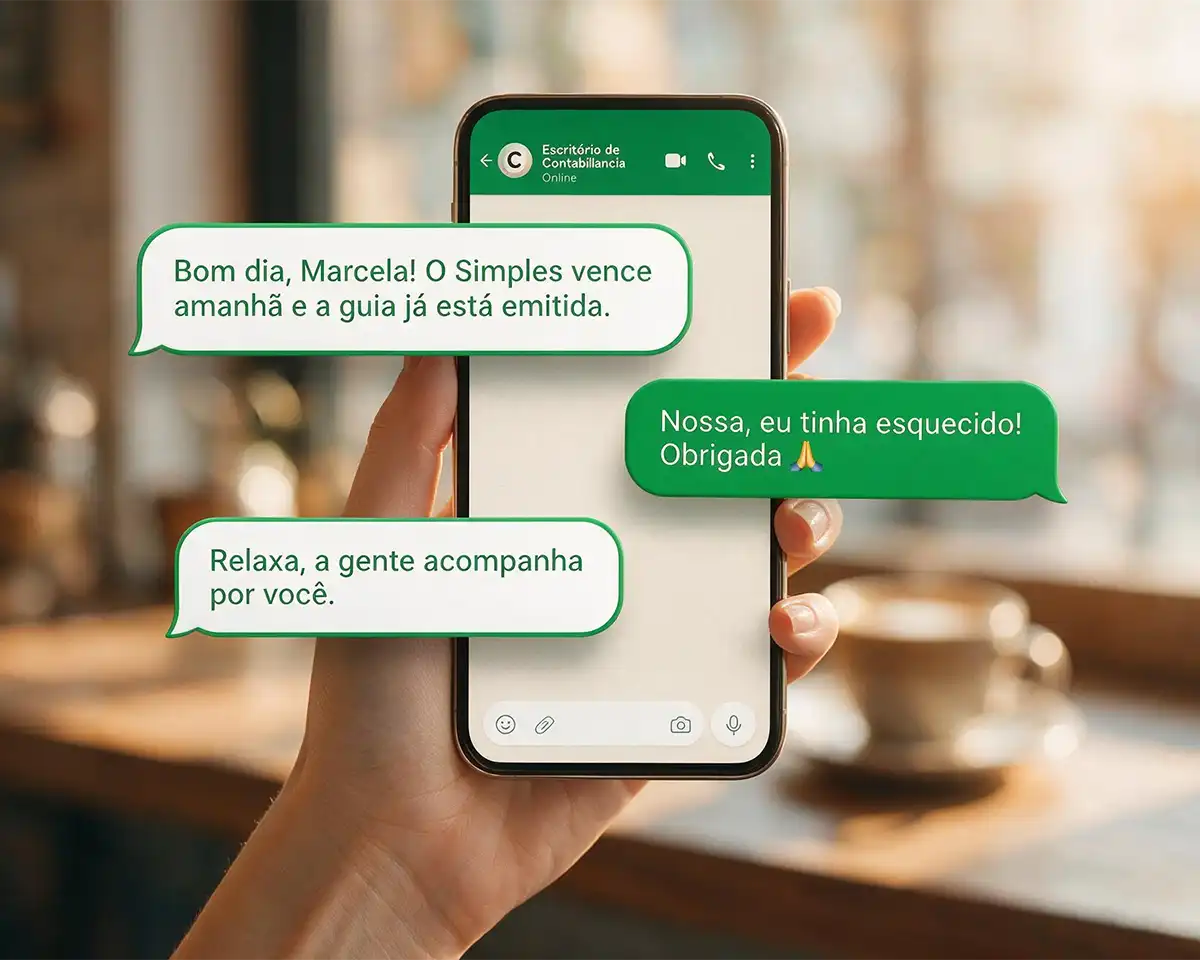 Cliente do Escritório de Contabilidade recebendo aviso de vencimento pelo WhatsApp